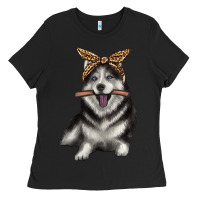 Black alaskan husky with bandeau Ladies Tee - texasbilliewilder