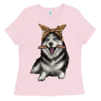 Bubblegum Pink alaskan husky with bandeau Ladies Tee - texasbilliewilder