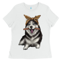 White alaskan husky with bandeau Ladies Tee - texasbilliewilder