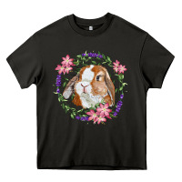 Asphalt Bunny Face With Floral Wreath Heavy Core Tee - RanaPortraitStore
