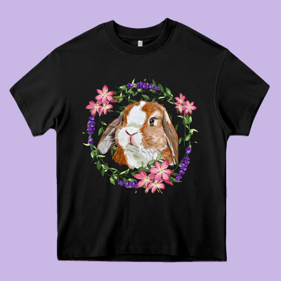 Bunny Face With Floral Wreath Heavy Core Tee Designed By Ranaportraitstore