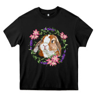Black Bunny Face With Floral Wreath Heavy Core Tee - RanaPortraitStore