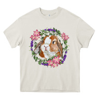 Cream Bunny Face With Floral Wreath Heavy Core Tee - RanaPortraitStore