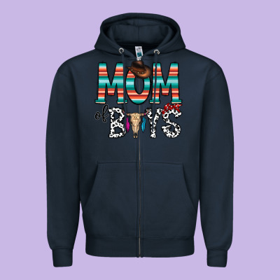 Mom Of Boys Zipper Hoodie Designed By Cowhidedigitalart