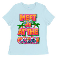 Baby Blue Meet me at the ocean Summer Ladies Tee - NancyCooperArtShop
