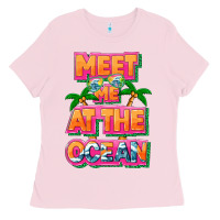 Bubblegum Pink Meet me at the ocean Summer Ladies Tee - NancyCooperArtShop