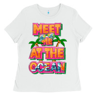 White Meet me at the ocean Summer Ladies Tee - NancyCooperArtShop