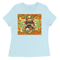 Baby Blue fall school bus Ladies Tee - texasbilliewilder