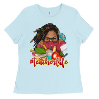 Baby Blue afro woman teacher life Ladies Tee - NancyCooperArtShop