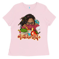 Bubblegum Pink afro woman teacher life Ladies Tee - NancyCooperArtShop