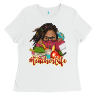 White afro woman teacher life Ladies Tee - NancyCooperArtShop