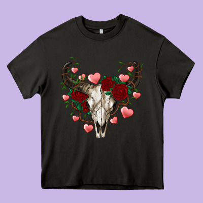Valentines Bull Skull Heavy Core Tee Designed By Ranaportraitstore