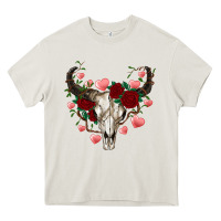 Cream valentines bull skull Heavy Core Tee - RanaPortraitStore