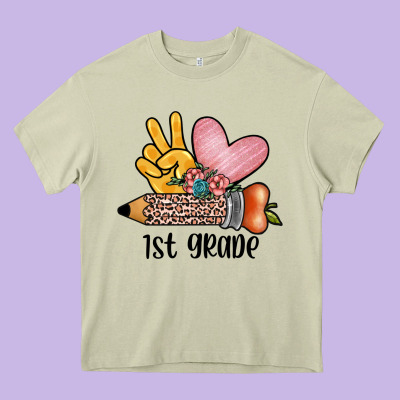 Peace Love 1st Grade Heavy Core Tee Designed By Jahusdesignshop