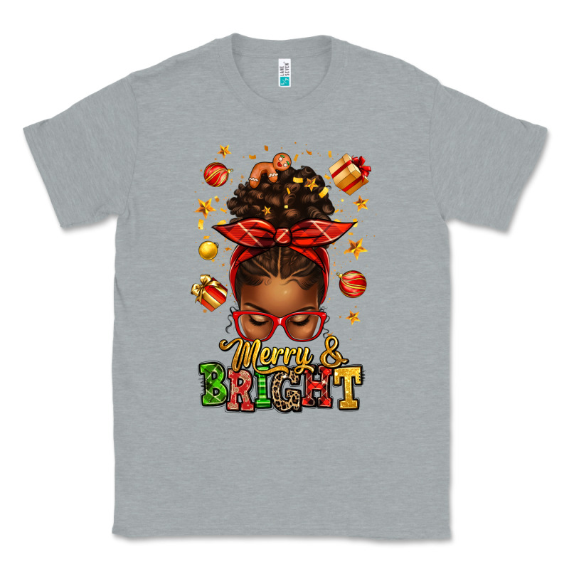Merry And Bright Christmas Afro Messy Bun Classic Tee by texasbilliewilder | Teevron