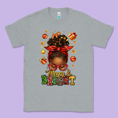 Merry And Bright Christmas Afro Messy Bun Classic Tee Designed By Texasbilliewilder