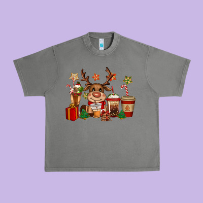 Reindeer Coffe Cups Christmas Urban Heavy Tee Designed By Cowgirlartshop