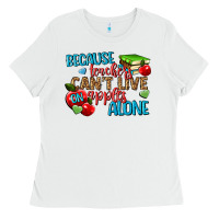 White because teachers cant live on apples alone Ladies Tee - NancyCooperArtShop