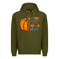 Army Green Autumn leaves and pumpkin please Premium Hoodie - RanaPortraitStore