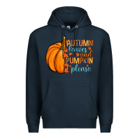Navy Autumn leaves and pumpkin please Premium Hoodie - RanaPortraitStore