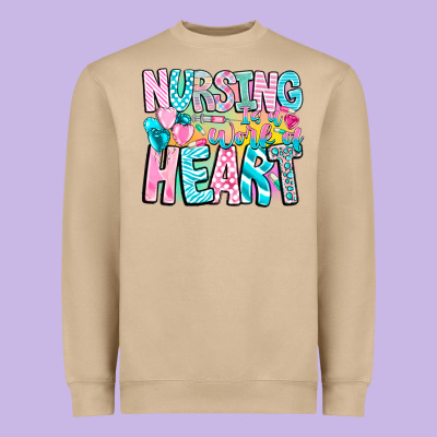Nursing Is A Work Of Heart Heavyweight Sweatshirt Designed By Cowhidedigitalart