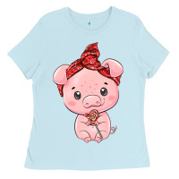 Baby Blue cute pig Ladies Tee - texasbilliewilder