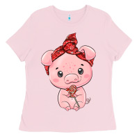 Bubblegum Pink cute pig Ladies Tee - texasbilliewilder