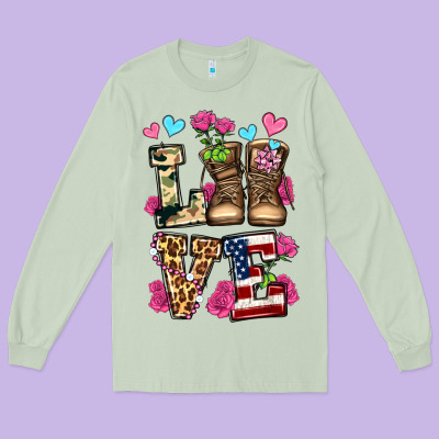 Love Valentine's Day Army Boots Olivia Long Sleeve Tee Designed By Oliviacreatesart