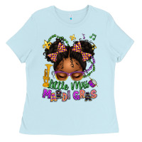 Baby Blue little miss mardi gras afro messy bun kid Ladies Tee - texasbilliewilder