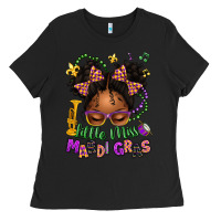 Black little miss mardi gras afro messy bun kid Ladies Tee - texasbilliewilder