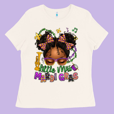 Little Miss Mardi Gras Afro Messy Bun Kid Ladies Tee Designed By Texasbilliewilder