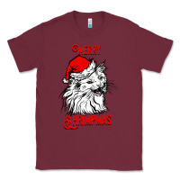 Burgundy Merry Christmas Cat Classic Tee - SublimationCraftShop
