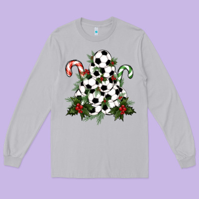 Soccer Tree Christmas Long Sleeve Tee Designed By Ranaportraitstore