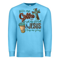 Ocean Blue give me coffee to get me started & jesus to keep me going Premium Sweatshirt - BarkalooDesign