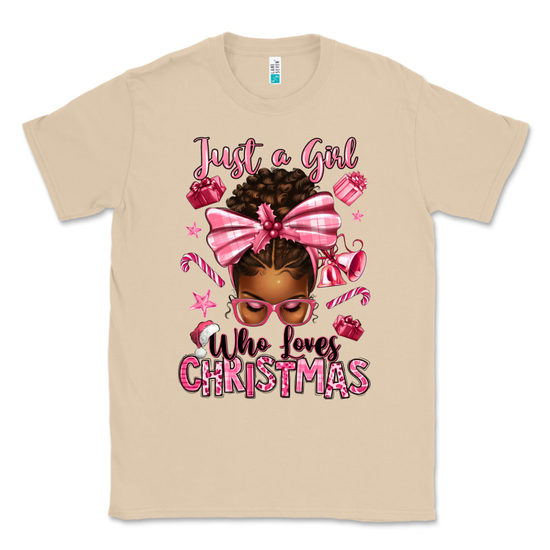 Just A Girl Who Loves Pink Christmas Afro Messy Bu Classic Tee by texasbilliewilder | Teevron