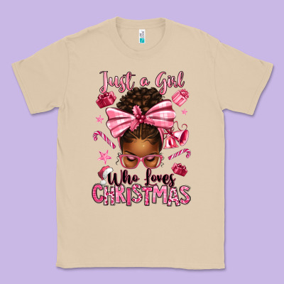 Just A Girl Who Loves Pink Christmas Afro Messy Bu Classic Tee Designed By Texasbilliewilder