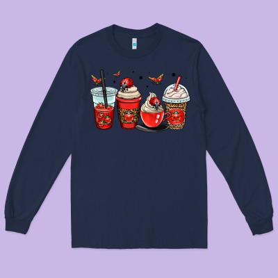 Ladybug Coffee Cups Long Sleeve Tee Designed By Oliviacreatesart