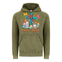 Vintage Olive He is risen with Cross Easter Day Vintage Hoodie - HowdyJamesFarm