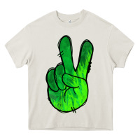 Cream Green Peace Sign Heavy Core Tee - Jasminsmagicworld