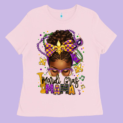 Mardi Gras Mama Afro Messy Bun Ladies Tee Designed By Texasbilliewilder