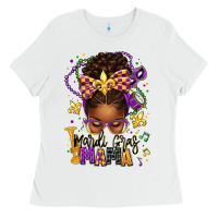 White mardi gras mama afro messy bun Ladies Tee - texasbilliewilder