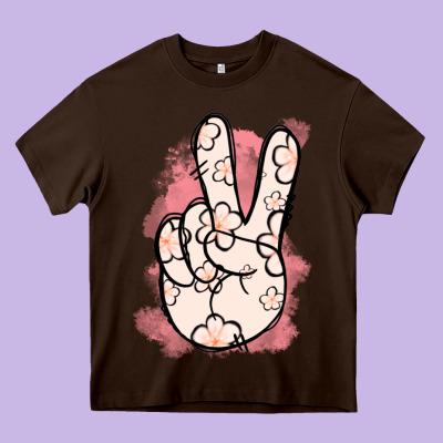 Floral Peace Sign Heavy Core Tee Designed By Jasminsmagicworld