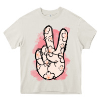 Cream Floral Peace Sign Heavy Core Tee - Jasminsmagicworld