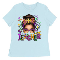 Baby Blue mardi gras teacher caucasian messy bun Ladies Tee - texasbilliewilder