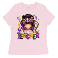 Bubblegum Pink mardi gras teacher caucasian messy bun Ladies Tee - texasbilliewilder