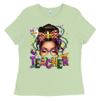 Matcha mardi gras teacher caucasian messy bun Ladies Tee - texasbilliewilder