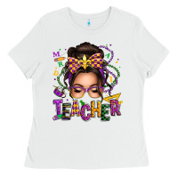 White mardi gras teacher caucasian messy bun Ladies Tee - texasbilliewilder