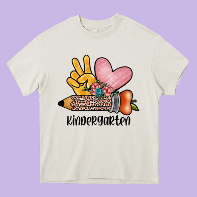 Peace Love Kindergarten Heavy Core Tee Designed By Jahusdesignshop