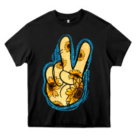 Black Yellow Glitter Sunflower Peace Sign Heavy Core Tee - Jasminsmagicworld