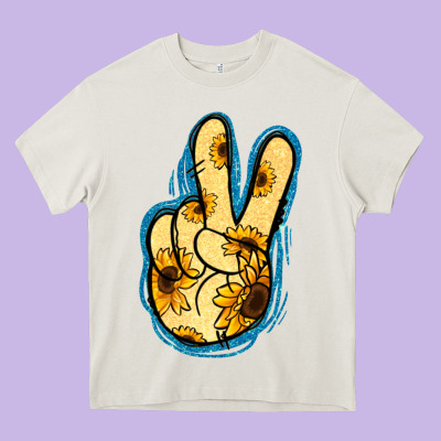 Yellow Glitter Sunflower Peace Sign Heavy Core Tee Designed By Jasminsmagicworld